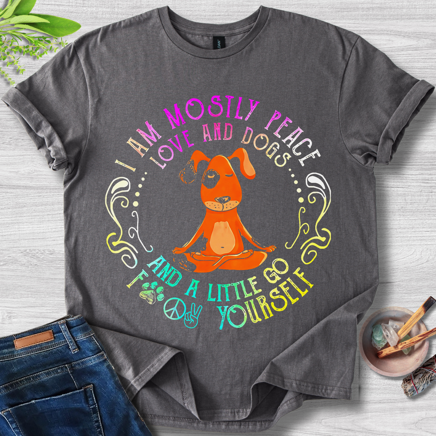 I Am Mostly Peace, Love and Dogs Unisex Softstyle T-Shirt