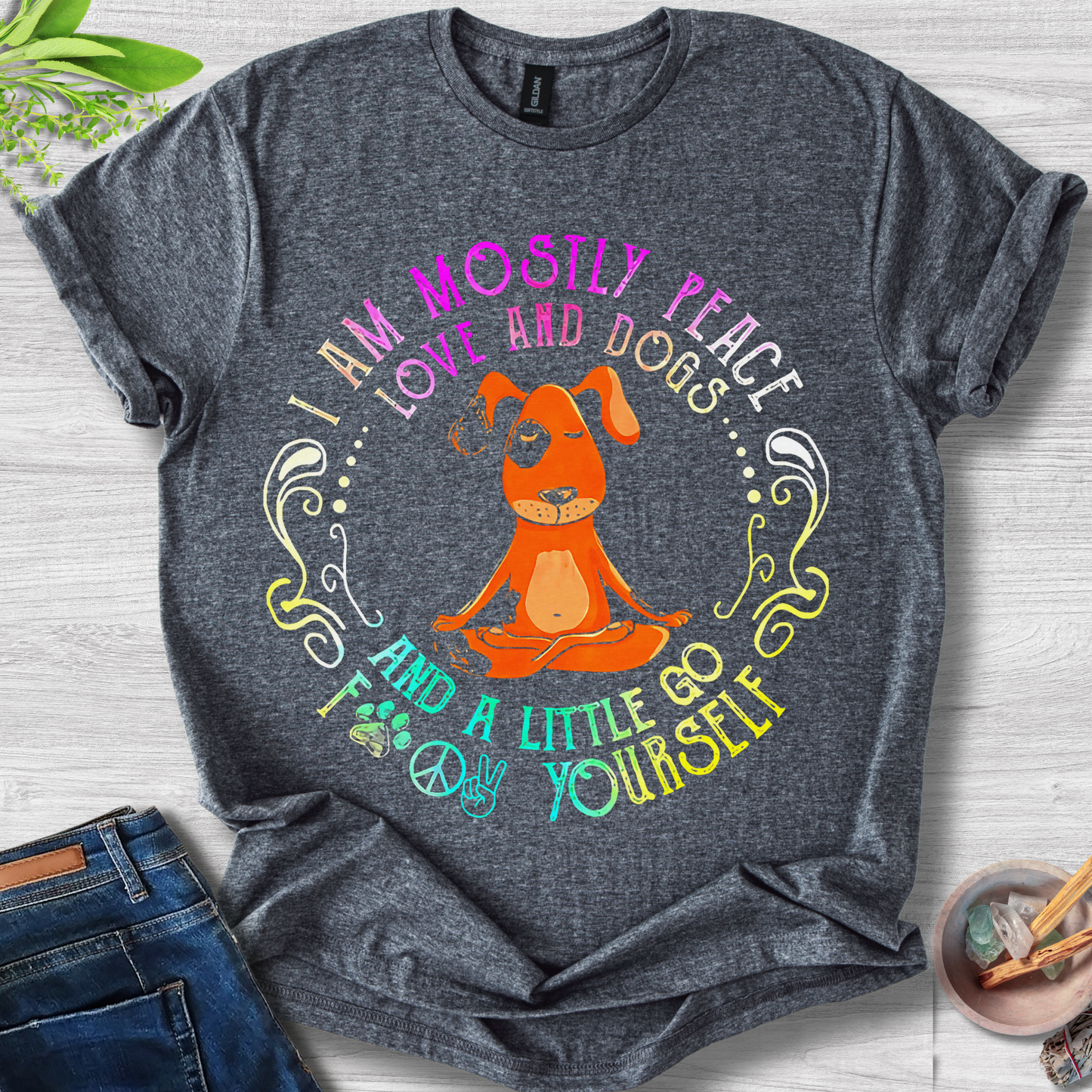 I Am Mostly Peace, Love and Dogs Unisex Softstyle T-Shirt