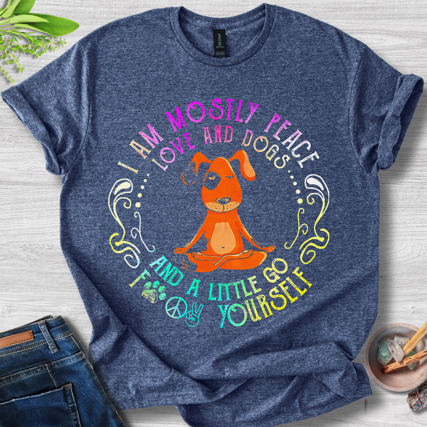 I Am Mostly Peace, Love and Dogs Unisex Softstyle T-Shirt