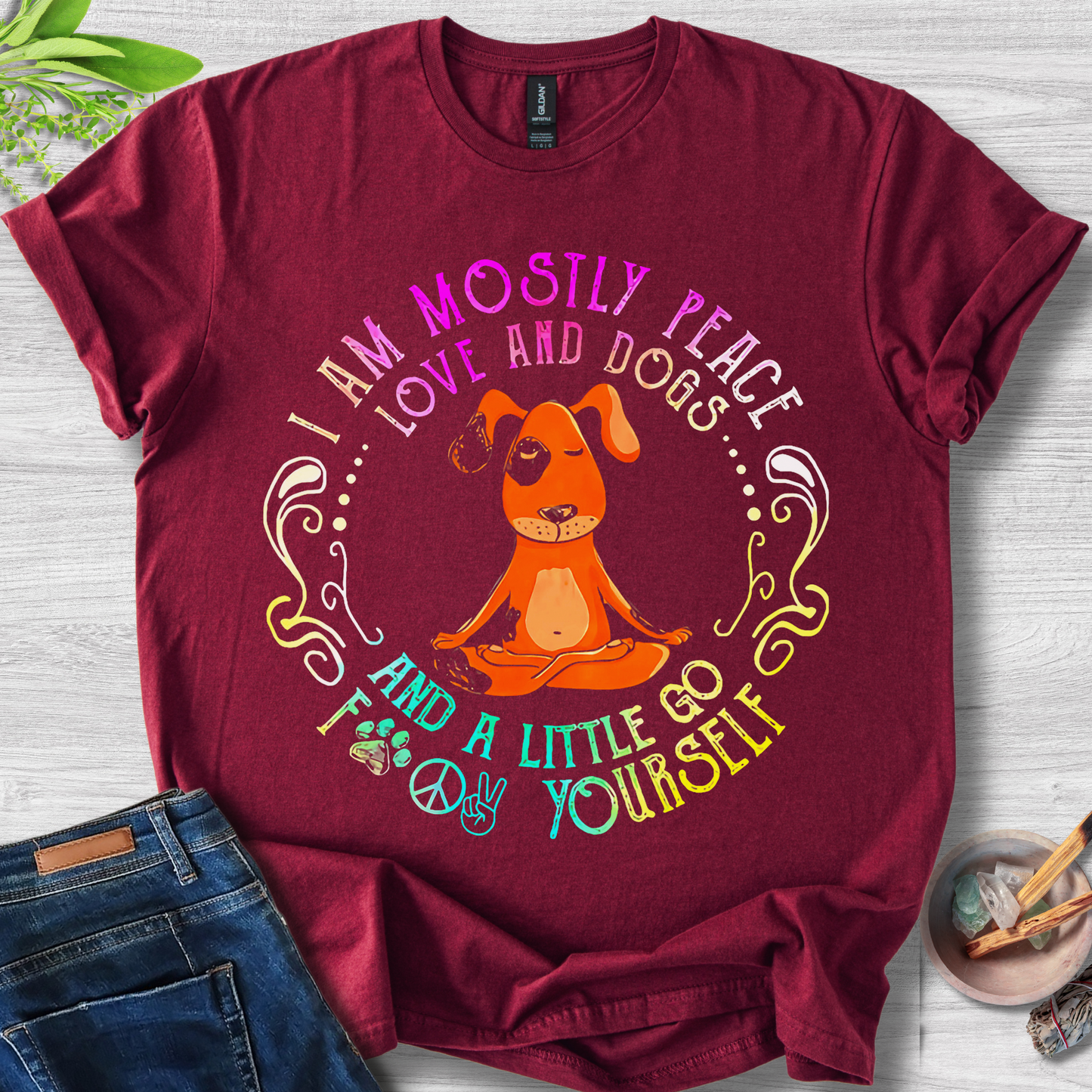 I Am Mostly Peace, Love and Dogs Unisex Softstyle T-Shirt