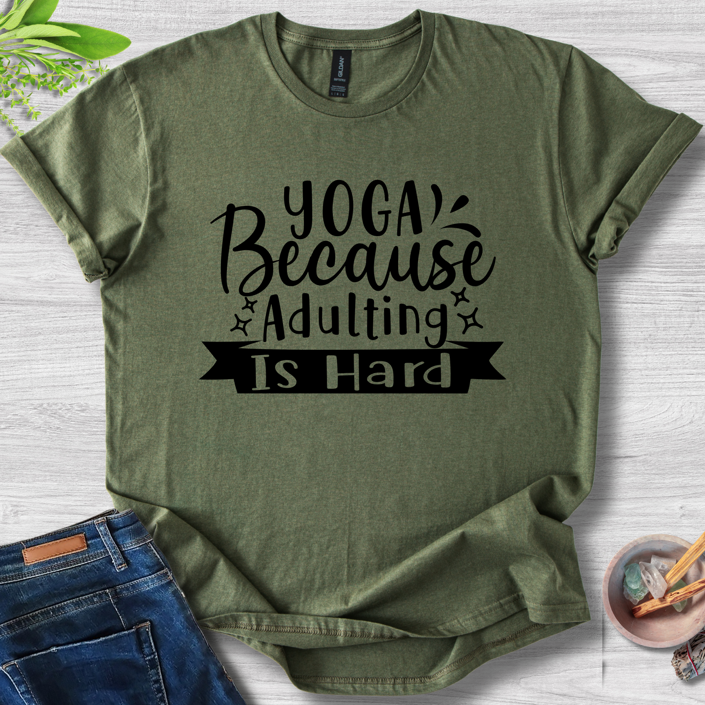 Yoga Because Adulting Is Hard Unisex Softstyle T-Shirt