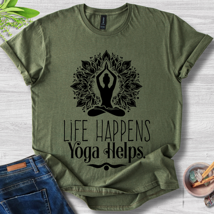 Life Happens Yoga Helps Unisex Softstyle T-Shirt