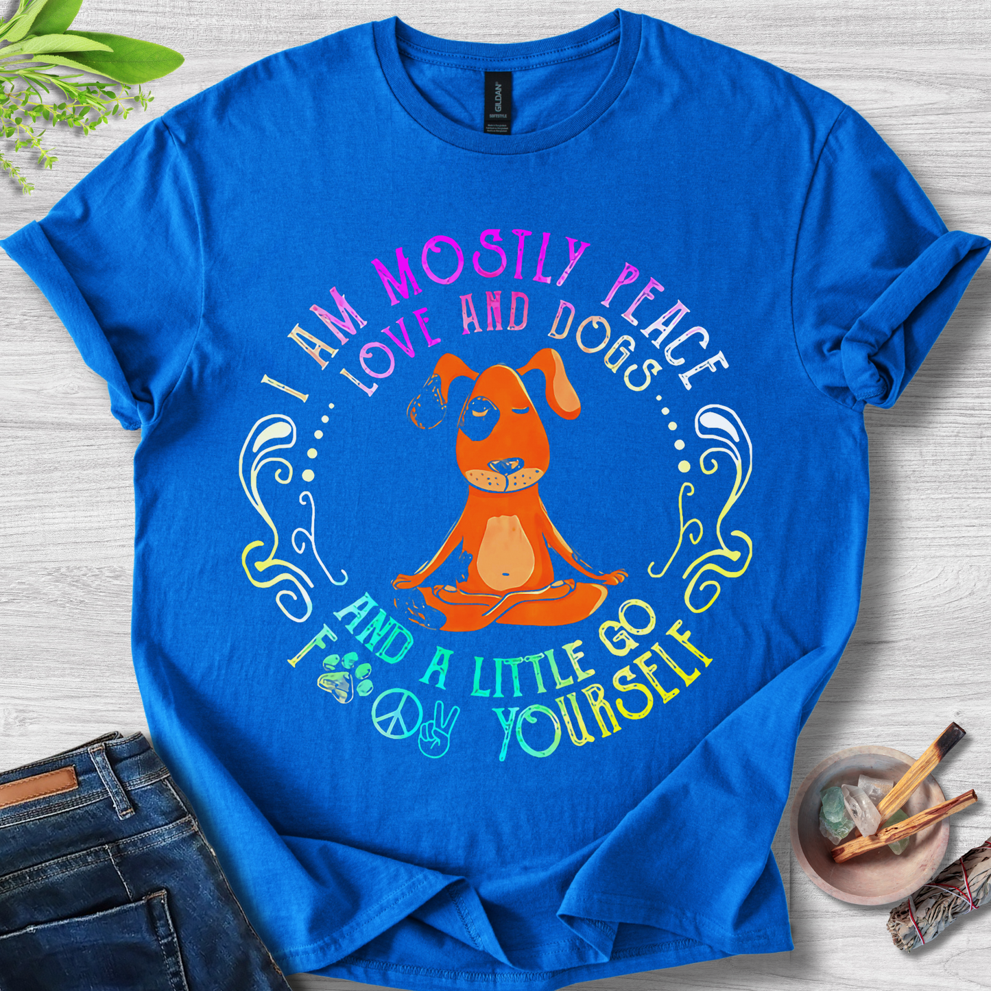 I Am Mostly Peace, Love and Dogs Unisex Softstyle T-Shirt