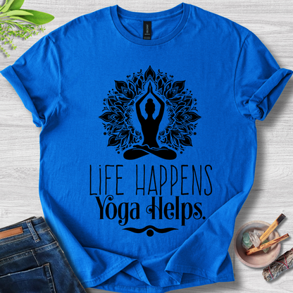 Life Happens Yoga Helps Unisex Softstyle T-Shirt