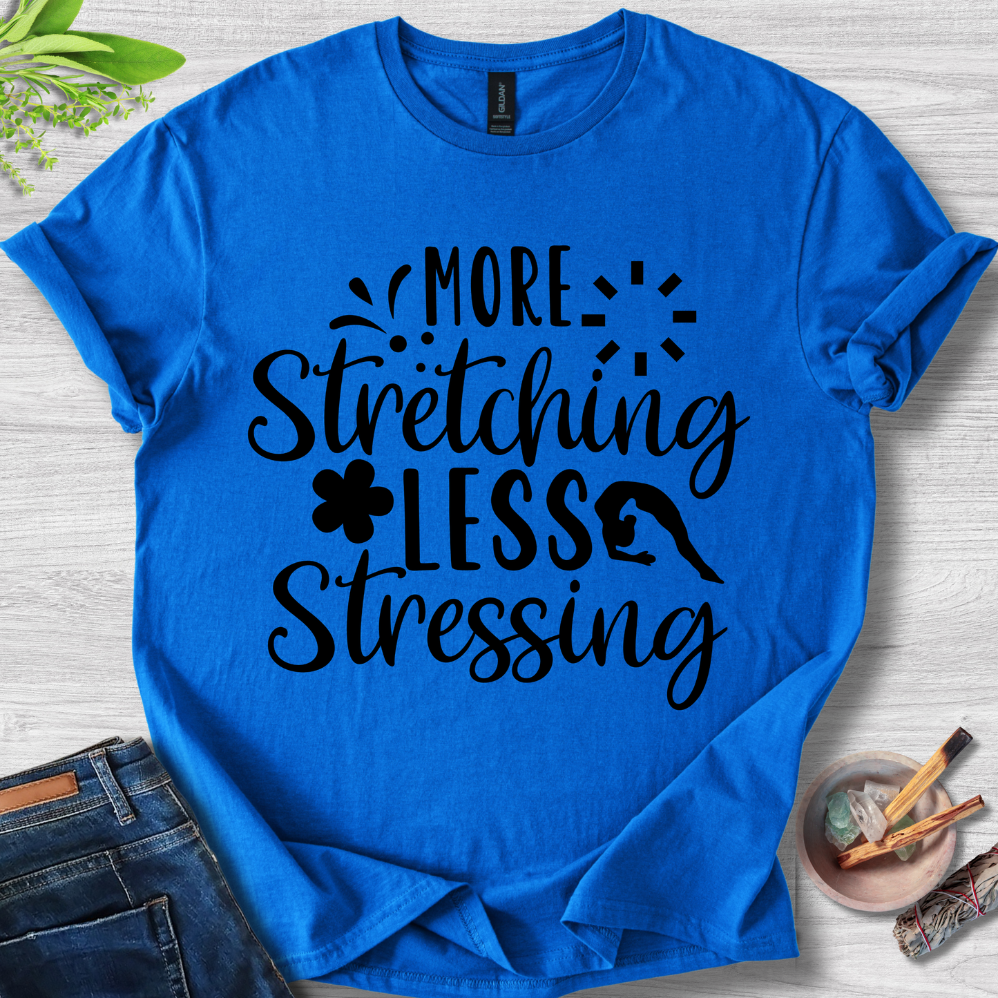 More Stretching Less Stressing Unisex Softstyle T-Shirt