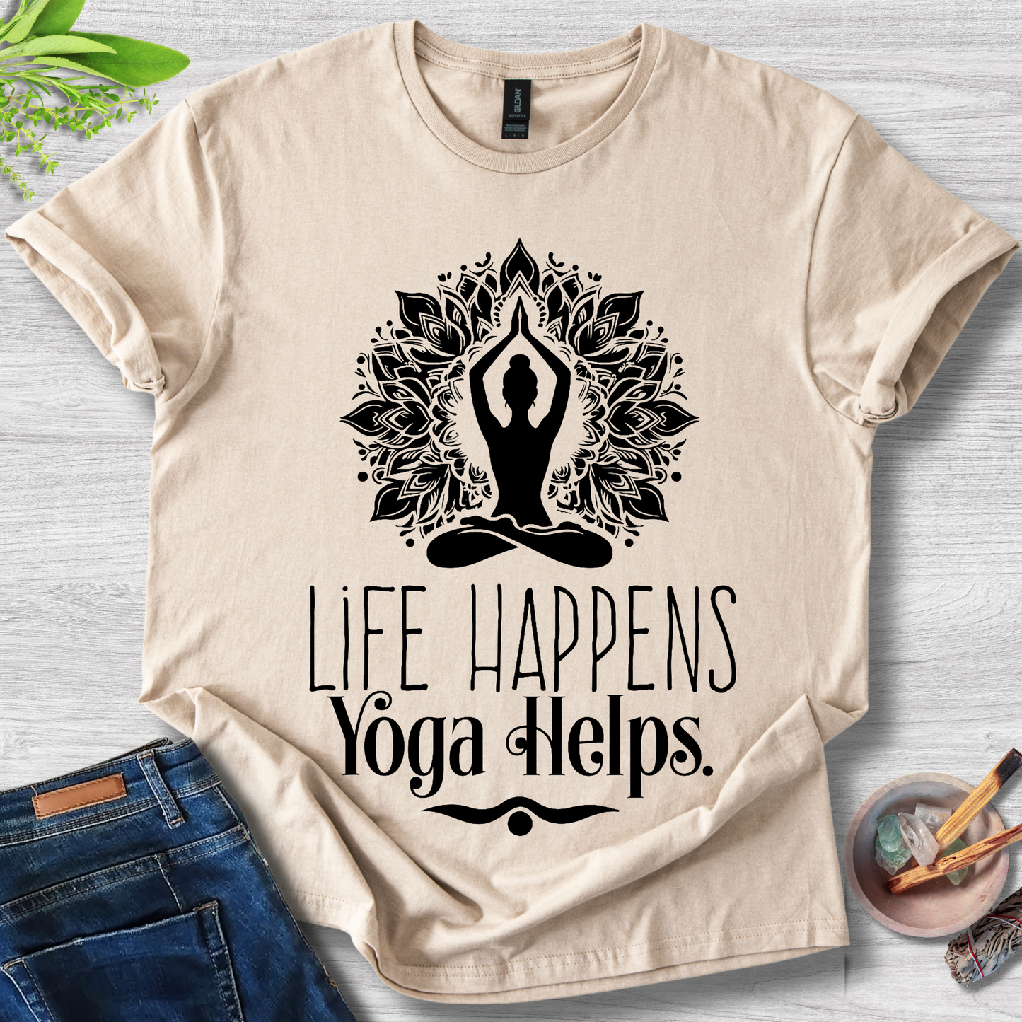 Life Happens Yoga Helps Unisex Softstyle T-Shirt
