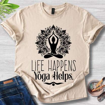 Life Happens Yoga Helps Unisex Softstyle T-Shirt