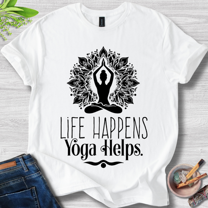 Life Happens Yoga Helps Unisex Softstyle T-Shirt